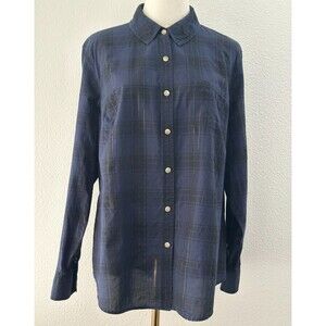 Pure Energy Button Up Shirt 1X Blue/Black Plaid Metallic Dark Academia Preppy